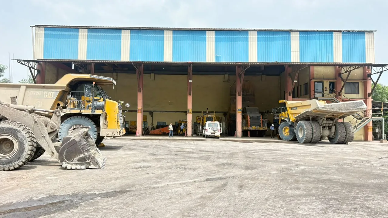 Heavy equipment in an industrial material-handling yard