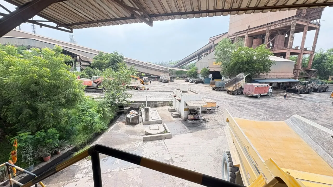 Material-handling yard viewed from a plant structure
